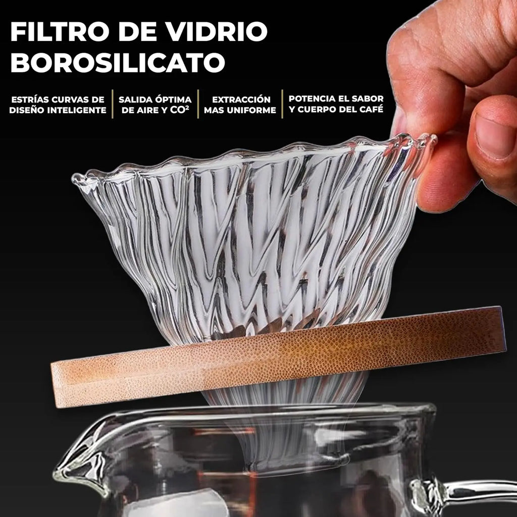 Set Cafetera de cristal V60 (600 ml), cafetera de goteo para café frío con filtros de papel natural V02 (40 unidades)