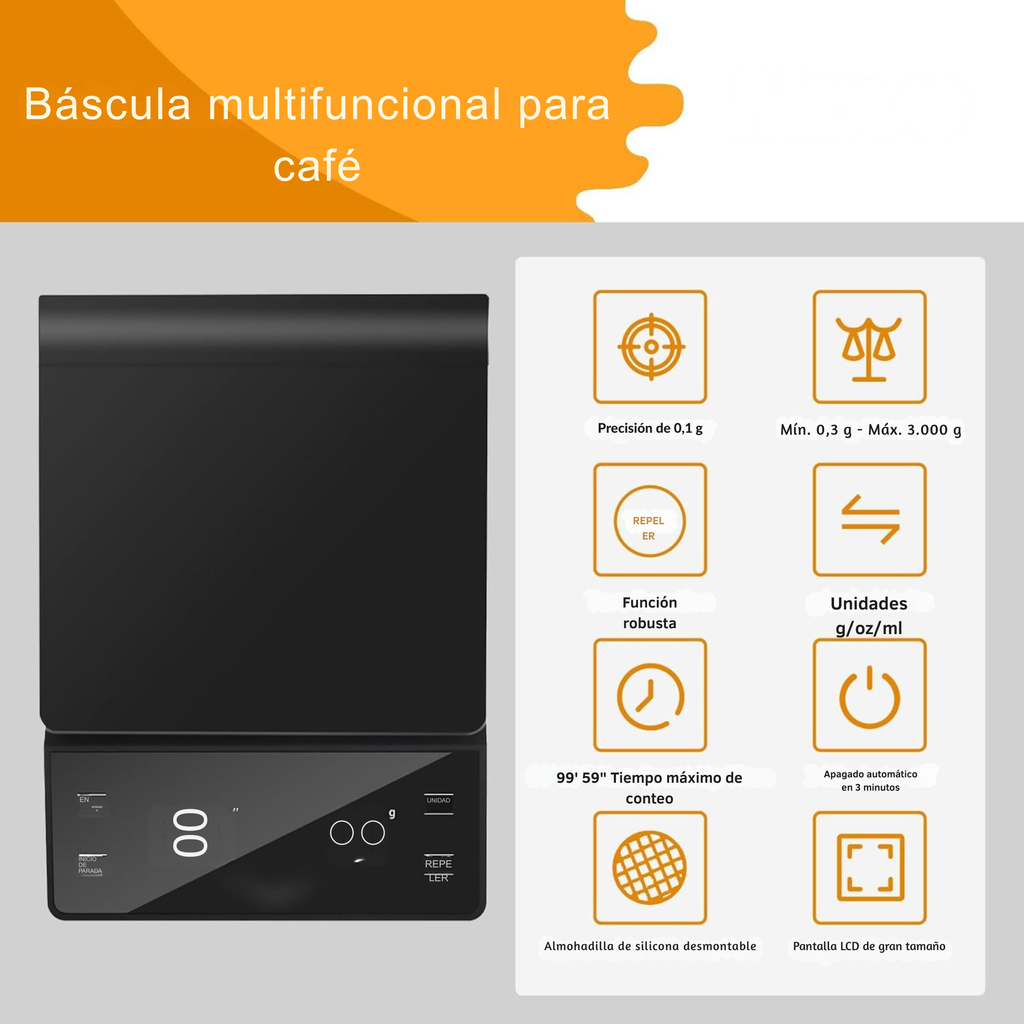 Báscula de Café Digital con Temporizador 3kg/0.1g