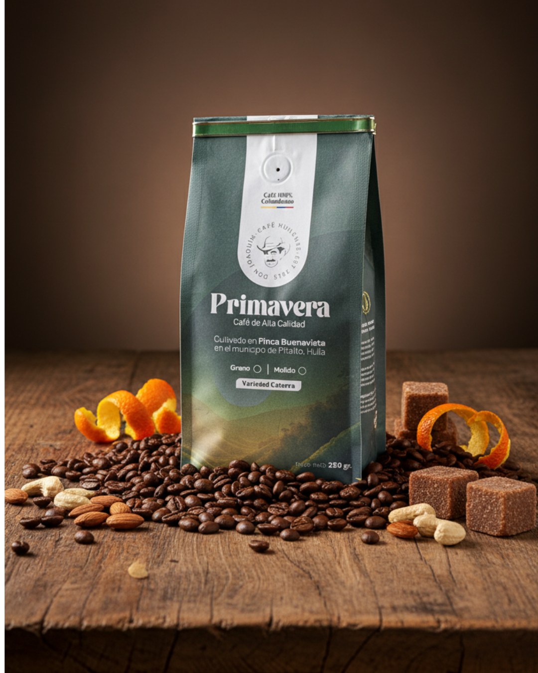 Café Herrera Ombligón en grano, presentaciones 250g y 500g, café de especialidad colombiano