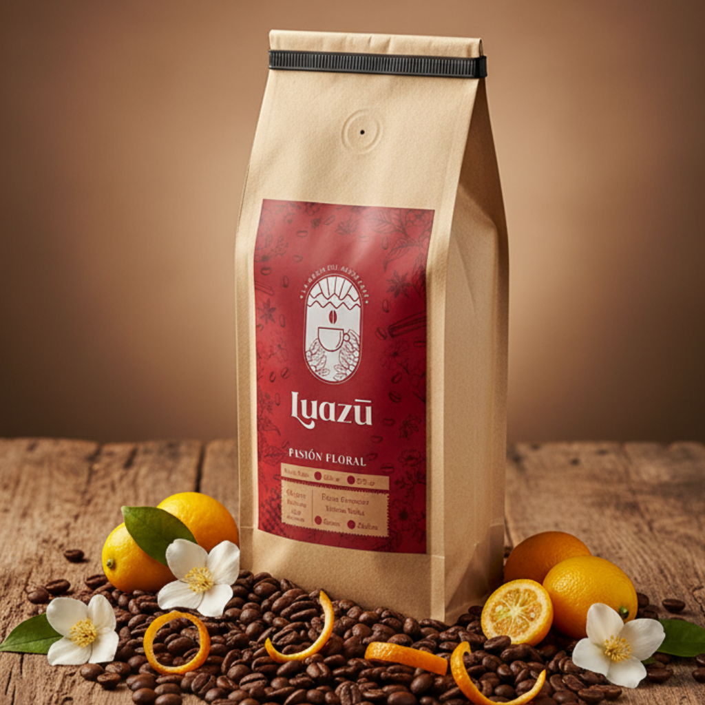 Café Luazu Pasión Floral en grano/molido, presentaciones 250g y 500g, café de especialidad colombiano