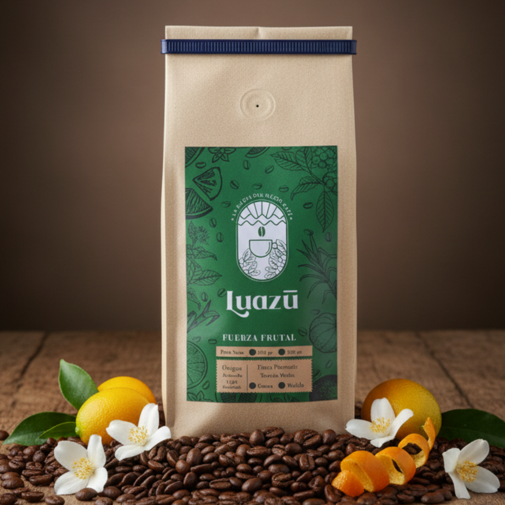Café Luazu Fuerza Frutal en grano/molido, presentaciones 250g y 500g, café de especialidad colombiano